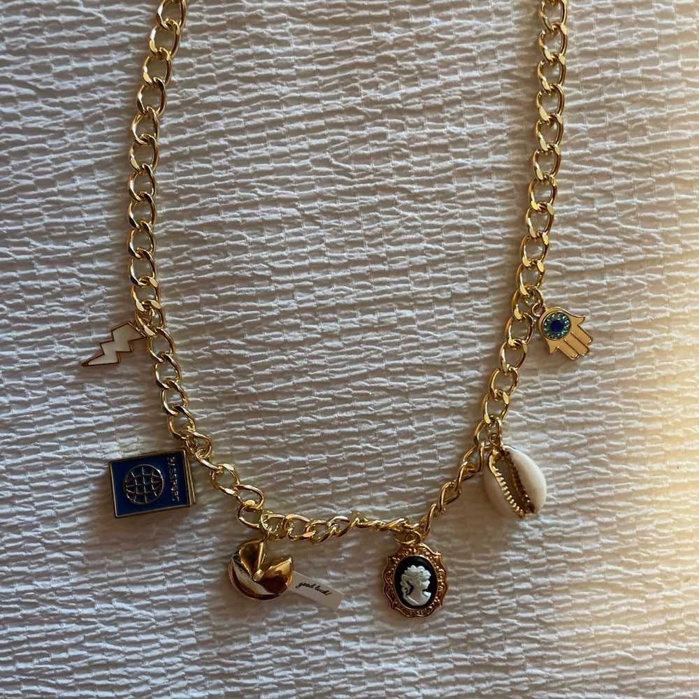 Chunky charm necklace blue beachy boho